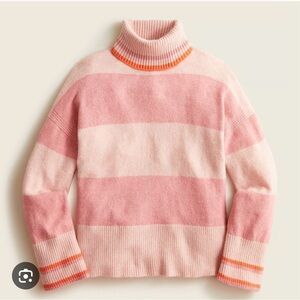 J. Crew Pink & Orange Striped Turtleneck Sweater in Supersoft Yarn - Small